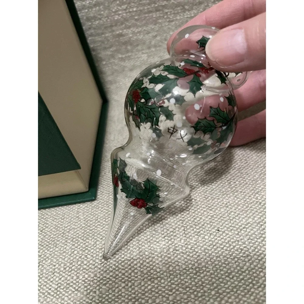 Reverse Hand Paint Teardrop Christmas Ornament Winter Bird Holly Pier 1 Li Bien